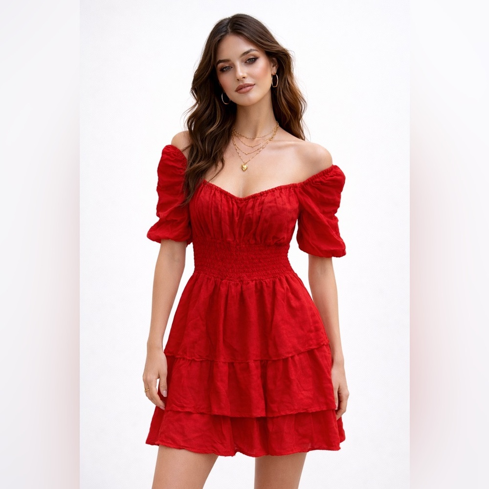 Cleobella Polka Dot Red Off-Shoulder Dress